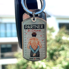 Load image into Gallery viewer, Personalized Partner In Crime Keychain - Engraved Stainless Steel Gift for Couples Keychains PopCulturePrints
