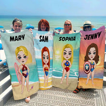 Load image into Gallery viewer, Personalized Superhero Beach Towel for Best Friends Beach Towel PopCulturePrints