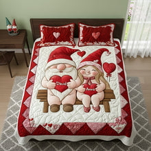 Load image into Gallery viewer, “Love Knows No Bounds” - Sweet Gnome Couple Quilt Bed Set - Personalized Gift for Couples Blanket PopCulturePrints