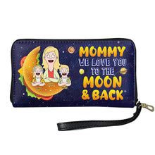 Load image into Gallery viewer, Mama, We Love You to the Moon & Back - Personalized Twill Faux Leather Wallet - Gift for Mom, Grandma, and Loved Ones Leather Wallet PopCulturePrints