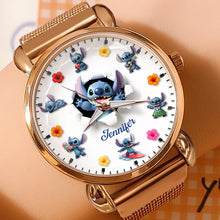 Load image into Gallery viewer, “Time to Celebrate Every Moment!” – Blue Alien Mesh Strap Quartz Watch – Personalized Gifts for Cartoon Lovers Quartz Watch PopCulturePrints