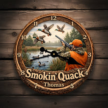 Load image into Gallery viewer, Smokin' Quack Wall Clock - Personalized Gift for Hunters Hanging Wall Clock PopCulturePrints