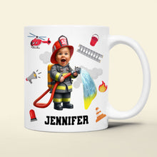 Load image into Gallery viewer, Personalized Firefighter Kid Photo Coffee Mug Coffee Mug PopCulturePrints