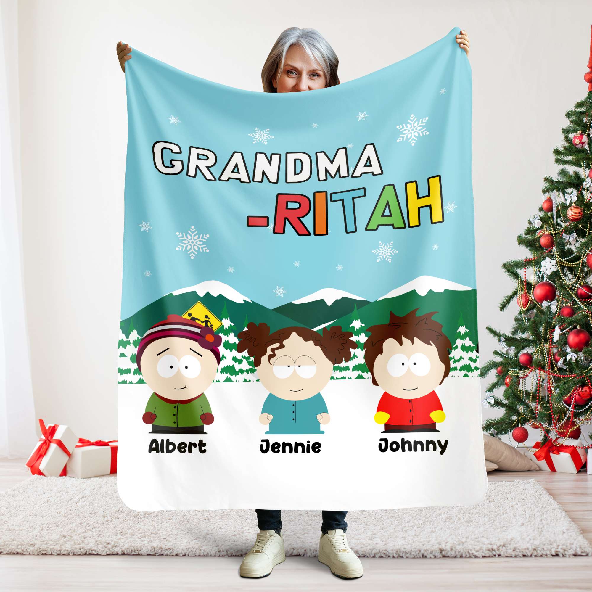 Customized Cartoon Character Blanket for Grandma - Personalized Gift Blanket PopCulturePrints