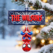 Load image into Gallery viewer, Swing into the Holidays: Web-Slinging Warrior Acrylic Ornament - Personalized Christmas Gift