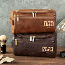 Load image into Gallery viewer, “Papa: The Veteran, The Myth, The Legend” - Personalized Leather Toiletry Bag, Gift for Dad and Grandpa Toiletry Bag PopCulturePrints