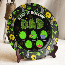 Load image into Gallery viewer, “Keep It Rollin’ DAD” - Personalized Ceramic Round Plate for Dad, Perfect Gift for Father's Day & Grandpa Ceramic Round Plate PopCulturePrints