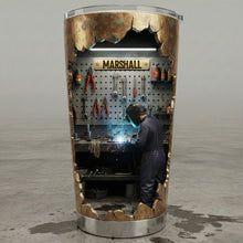 Load image into Gallery viewer, "Crafted for the Hardworking Spirit" - Personalized Hard At Work Welder Tumbler - Custom Gift for Welders Tumbler Cup PopCulturePrints
