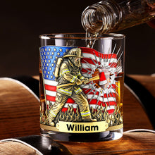 Load image into Gallery viewer, Courage in Every Sip – Personalized Patriotic Firefighter Drinking Glass – Ideal Gift for Firefighters, Veterans, and First Responders Whiskey Glass PopCulturePrints