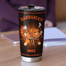 Load image into Gallery viewer, Customizable Barbarian Cat Gamer Tumbler - Personalized Gift for Cat Lovers Tumbler Cup PopCulturePrints