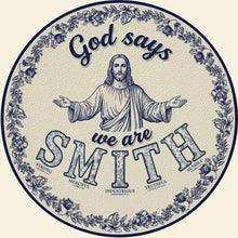 Load image into Gallery viewer, “God Says We Are Family” - Custom Alphabet Letters Round Mat - Personalized Gift for Christian Families Doormat PopCulturePrints