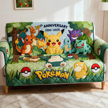 Load image into Gallery viewer, "Celebrate 30 Years of Pokémon Magic!" - Personalized Quilted Sofa Cover - Perfect Gift for Pokémon Fans, Anniversaries, and Special Occasions Sofa Cover PopCulturePrints