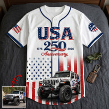 Load image into Gallery viewer, Celebrate America: Customizable USA 250 Anniversary Baseball Jersey - Perfect Gift for Offroad Car Lovers AOP Products PopCulturePrints