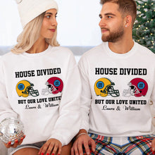 Load image into Gallery viewer, Customizable Couple Shirt for Football Lovers - House Divided Design | Valentine's Day Gifts Shirts PopCulturePrints