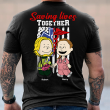 Load image into Gallery viewer, Personalized First Responder Couple Shirt - Saving Lives Together Shirts PopCulturePrints