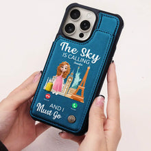 Load image into Gallery viewer, The Sky Is Calling And I Must Go - Personalized Leather Flip Wallet Phone Case Leather Flip Wallet Phone Case PopCulturePrints