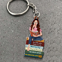 Load image into Gallery viewer, Personalized Book Lover's Keychain - Custom Reading Girl Keychains PopCulturePrints