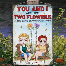 Load image into Gallery viewer, Personalized Couple Metal Sign - Two Flowers Garden Theme Metal Signs PopCulturePrints