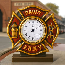 Load image into Gallery viewer, “Time to Honor Heroes” - Firefighter Desk Clock Plaque - Personalized Gift for Firefighters, All Occasion Clock Plaques PopCulturePrints