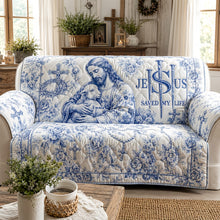 Load image into Gallery viewer, Jesus Christ Savior Toile De Jouy Quited Sofa Cover, Personalized Gifts For Christians 01qhdt290626 Sofa Cover PopCulturePrints