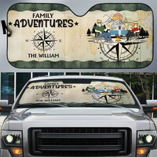 Load image into Gallery viewer, Family Adventures Camping - Personalized Auto Sunshade Auto Sunshade PopCulturePrints