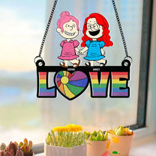 Load image into Gallery viewer, Personalized Cartoon Couple LOVE Hanging Ornament Suncatcher PopCulturePrints