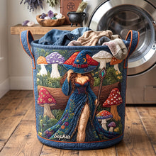 Load image into Gallery viewer, "Embrace the Magic of Nature" - Personalized Mushroom Nature Alchemist Quilted Laundry Basket - Gift for Witches, Nature Lovers, and Magical Souls Laundry Basket PopCulturePrints
