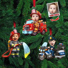 Load image into Gallery viewer, Personalized Kids Hero Photo Ornaments - Firefighter & Police Themes Ornament PopCulturePrints