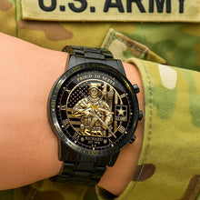 Load image into Gallery viewer, “Proud To Serve” - Personalized Stainless Steel Men's Watch - A Meaningful Gift for Veterans Men's Watch PopCulturePrints