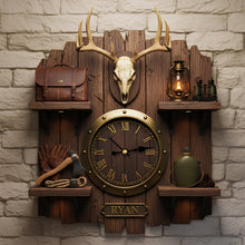 Load image into Gallery viewer, Personalized Rustic Hunting Acrylic Clock - A Unique Gift for Hunting Enthusiasts Hanging Wall Clock PopCulturePrints
