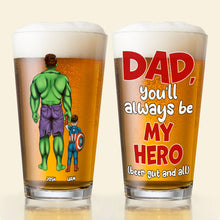Load image into Gallery viewer, Personalized Superhero Beer Glass for Dad - Father's Day Gift Beer Glasses PopCulturePrints
