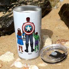 Load image into Gallery viewer, Personalized Superhero Dad Tumbler - Happy Father's Day Gift Tumbler Cup PopCulturePrints