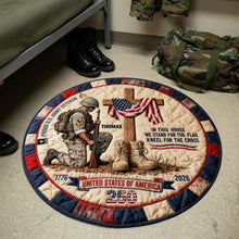 Load image into Gallery viewer, In This House We Stand for the Flag - Proud Military House Quilted Round Rug - Personalized Gift for Veterans Doormat PopCulturePrints