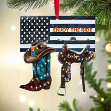 Load image into Gallery viewer, Custom Horse Lovers Christmas Ornament - Cowboy Boot and Saddle Design Ornament PopCulturePrints
