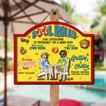 Load image into Gallery viewer, Relax and Enjoy: Personalized Pool Rules Wood Sign for Summer Lovers Wood Sign PopCulturePrints