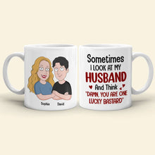 Load image into Gallery viewer, Personalized Cartoon Couple Mug - Lucky Husband Quote Coffee Mug PopCulturePrints