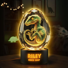 Load image into Gallery viewer, “Your Dino Awaits” - Cute Dino In Glass Egg Light Box - Personalized Gift For Dinosaur Lovers Light Box PopCulturePrints
