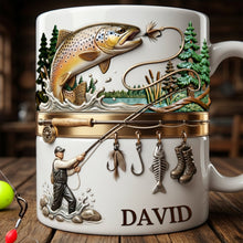 Load image into Gallery viewer, Hooked on Fishing - Personalized Coffee Mug for Fishing Lovers Coffee Mug PopCulturePrints