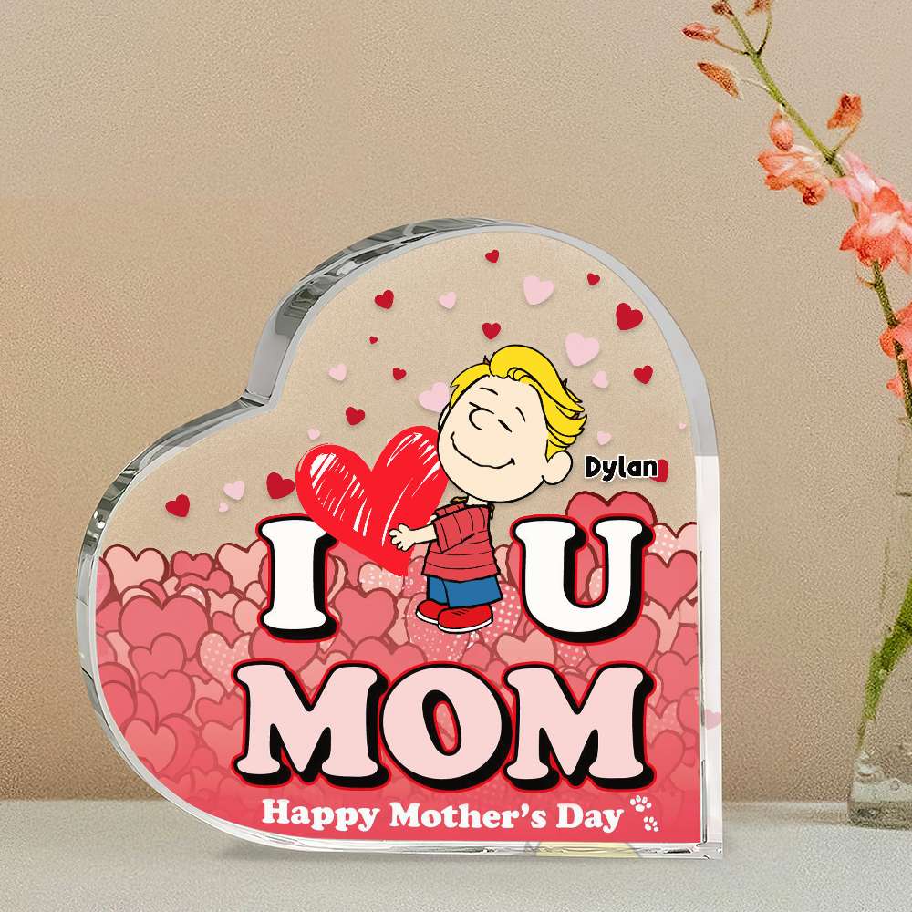 "I Love You, Mom" - Personalized Heart Plaque - Perfect Gift for Moms and Grandmas - Happy Mother's Day Shaped Plaques PopCulturePrints