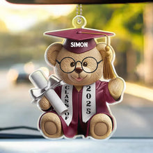 Load image into Gallery viewer, Celebrate Achievement with Graduation Bear - Personalized Acrylic Car Hanger for Graduates Acrylic Car Hanger PopCulturePrints