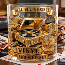 Load image into Gallery viewer, All You Need is Vinyl and Whiskey - Personalized Round Glass for Vinyl Record Lovers Glass PopCulturePrints