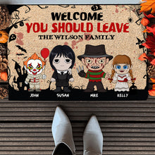 Load image into Gallery viewer, Personalized Horror Family Doormat - Welcome, You Should Leave Doormat PopCulturePrints