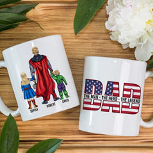 Load image into Gallery viewer, Personalized Superhero Dad Coffee Mug - The Man, The Hero, The Legend Coffee Mug PopCulturePrints