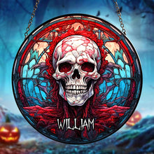 Load image into Gallery viewer, Customizable Skull Halloween Stained Glass Suncatcher Suncatcher PopCulturePrints