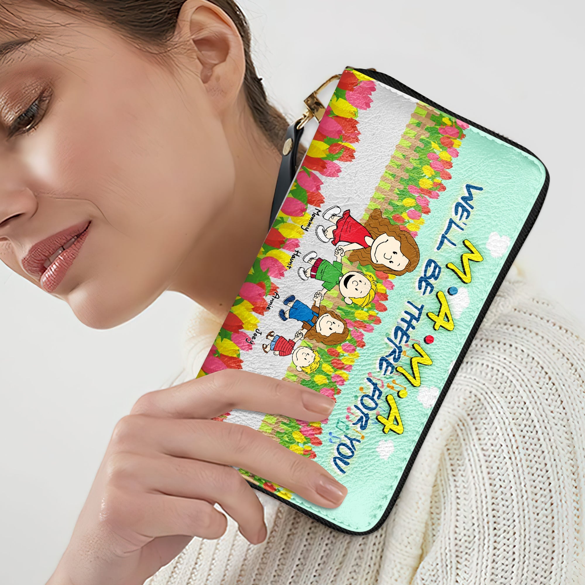 "M.A.M.A, We'll Be There For You" - Personalized Twill Faux Leather Wallet - Gift for Mom, Grandma, and Loved Ones Leather Wallet PopCulturePrints