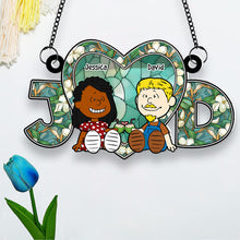 Load image into Gallery viewer, Personalized Couple Suncatcher Ornament | Heart-Shaped Custom Gift Ornament PopCulturePrints