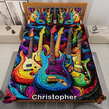 Load image into Gallery viewer, Personalized Guitar Lovers Quilt Bedding Set - Vibrant Melody Design Blanket PopCulturePrints