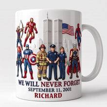 Load image into Gallery viewer, “We Will Never Forget” – Personalized Tribute Mug for Patriots