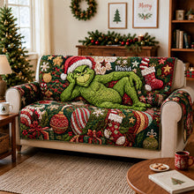 Load image into Gallery viewer, Grouchy Mischief Maker Quilted Sofa Cover - A Fun Personalized Christmas Gift for Everyone