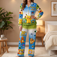 Load image into Gallery viewer, “Celebrate Pokémon’s 30th Anniversary!” - Personalized Pocker Creature Button Up Pajama Set, A Custom Gift for Pokemon Fans and Collectors